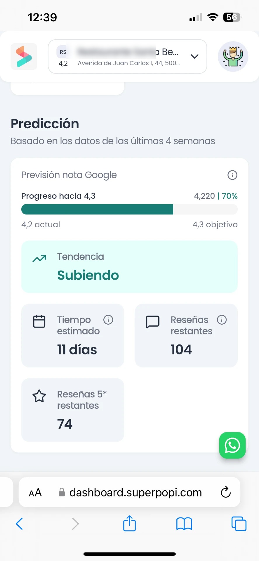 Predicción de nota de Superpopi en móvil